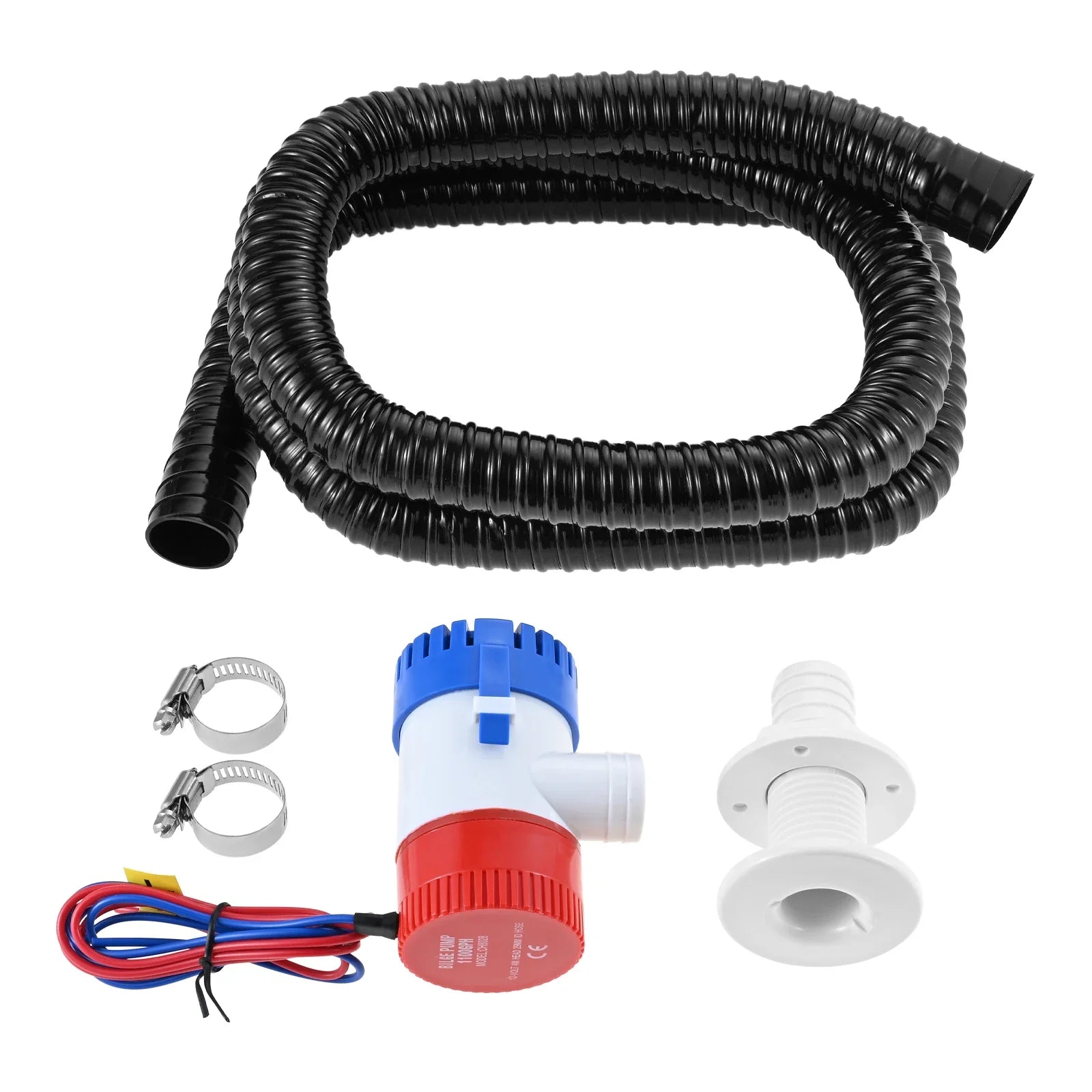 1-1/8Inch Bilge Pump Plumbing Kit,1100gph Electric 12v Boat Bilge Water Pump,6FT Hose,Stainless Steel Clamps & Thru-Hull Fitting