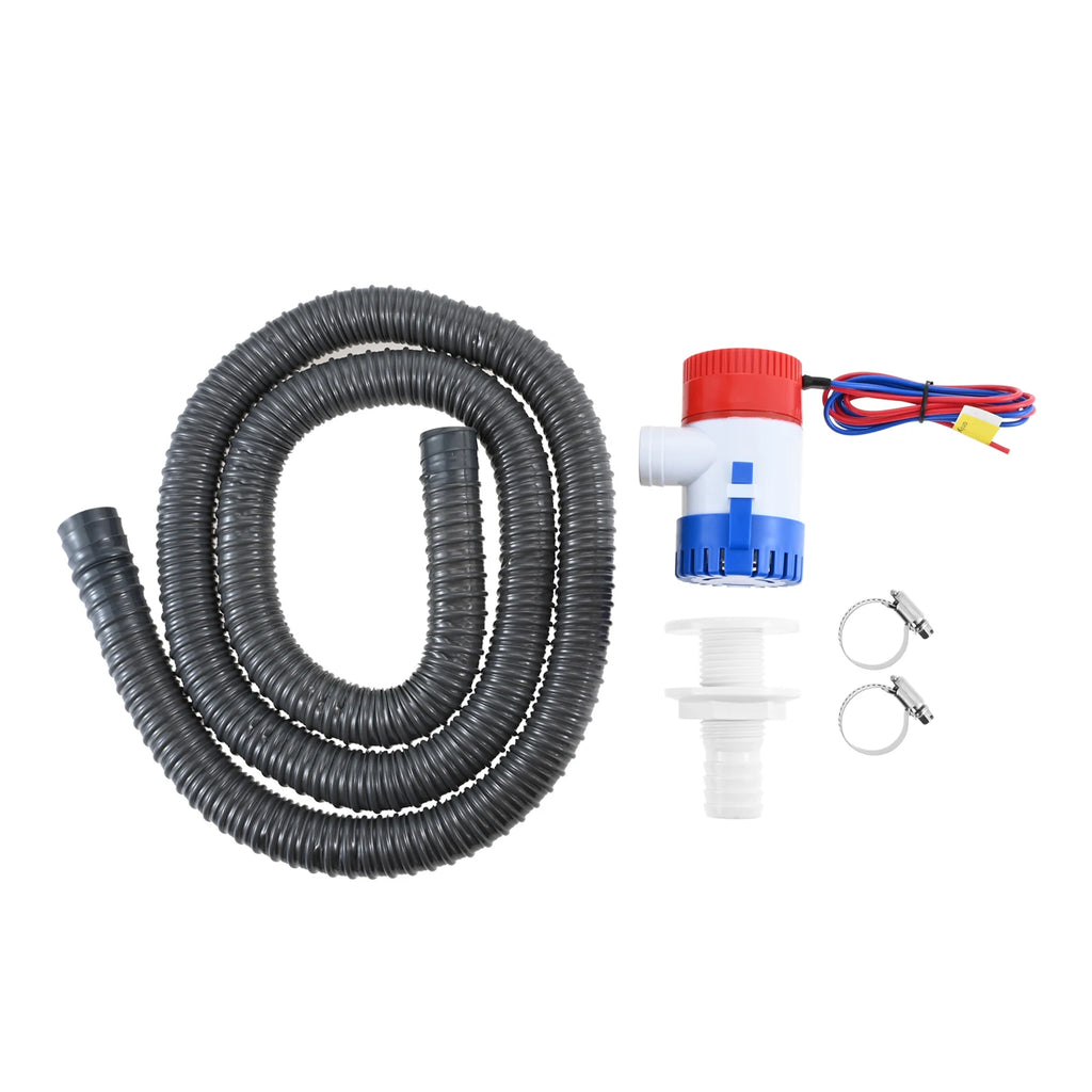 1-1/8Inch Bilge Pump Plumbing Kit,1100gph Electric 12v Boat Bilge Water Pump,6FT Hose,Stainless Steel Clamps & Thru-Hull Fitting