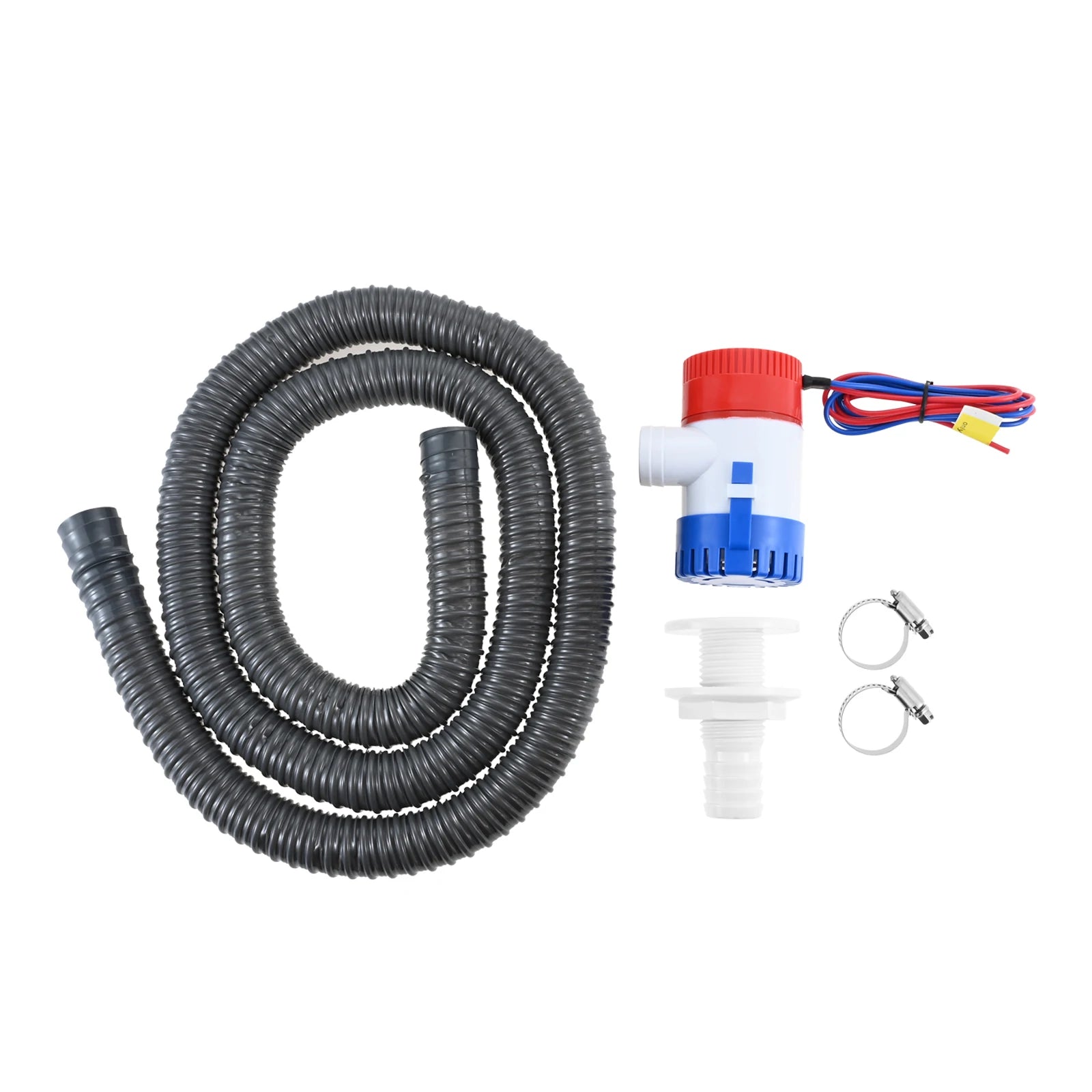 1-1/8Inch Bilge Pump Plumbing Kit,1100gph Electric 12v Boat Bilge Water Pump,6FT Hose,Stainless Steel Clamps & Thru-Hull Fitting