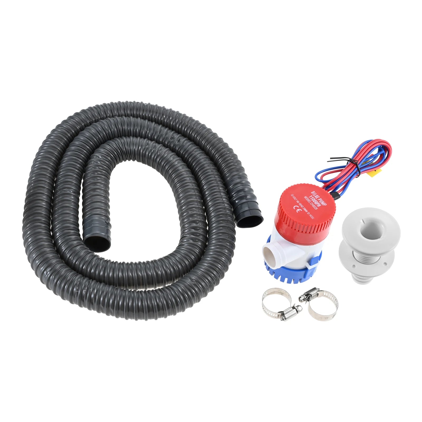 1-1/8Inch Bilge Pump Plumbing Kit,1100gph Electric 12v Boat Bilge Water Pump,6FT Hose,Stainless Steel Clamps & Thru-Hull Fitting
